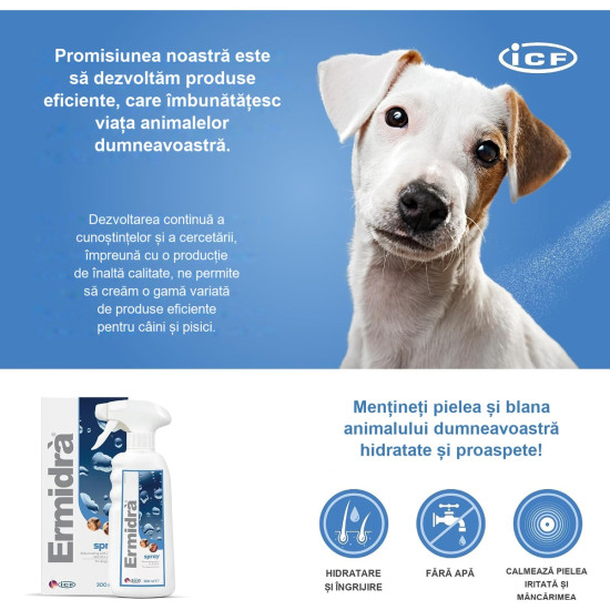 ICF Ermidra Spray, 300 ml – soluție dermatologică hidratantă pentru câini și pisici